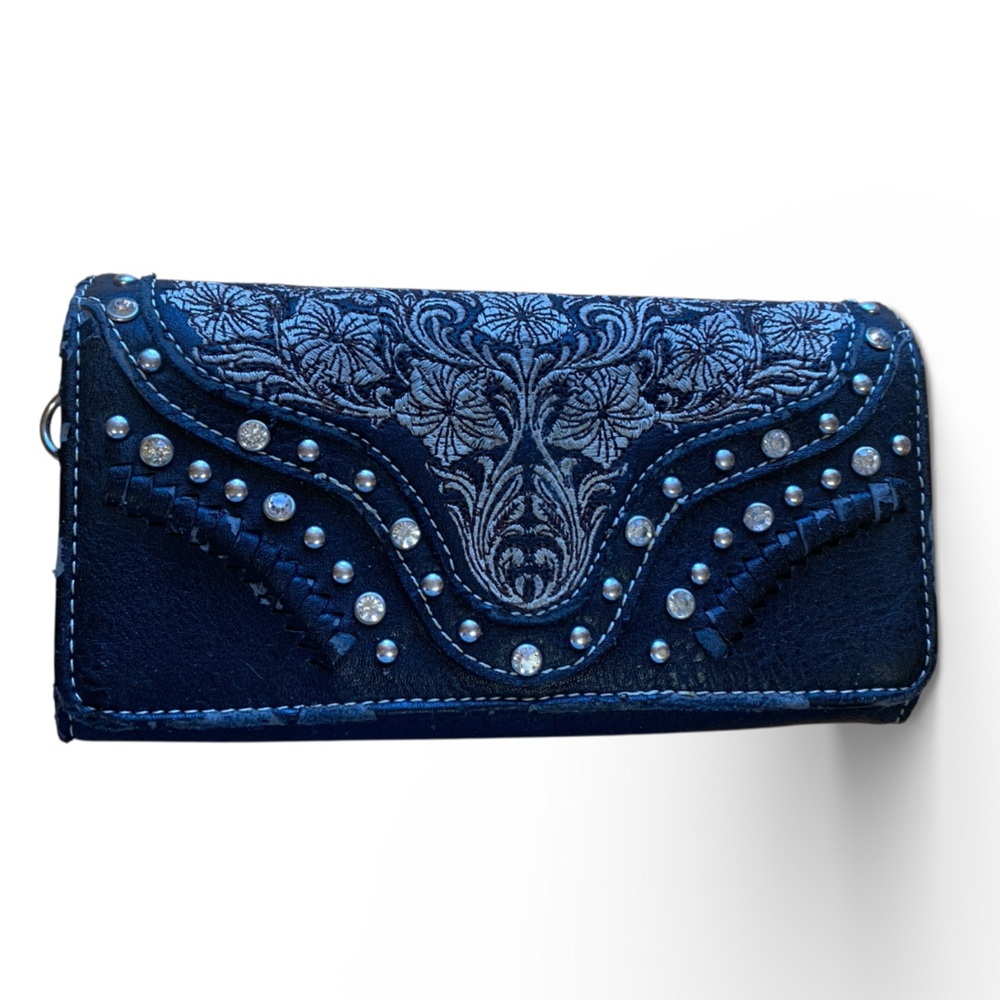 MONTANA WEST Black Floral Embroidered Women's Clutch Wallet Billfold Western